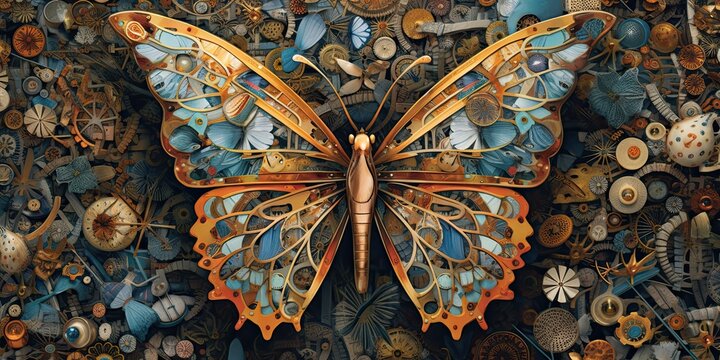Artificial butterfly robot parts. Generative AI