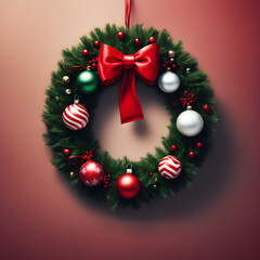 Fototapeta na wymiar christmas wreath with red ribbon and bow