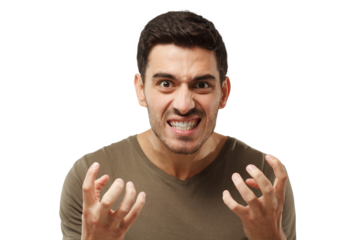 Angry man gesturing with both hands, showing his furious anger