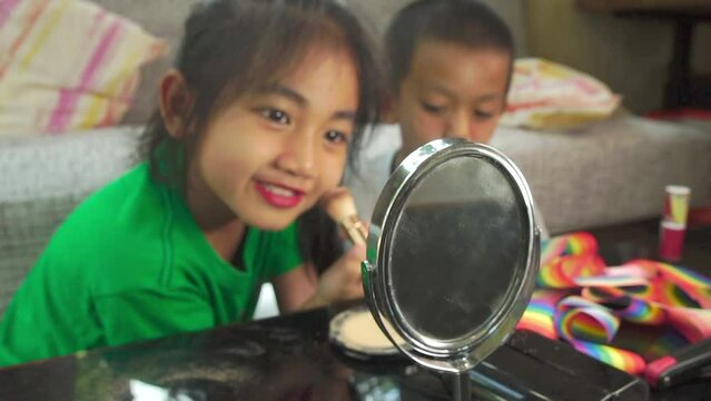 LGBTG+ concept. Boys and girls, two brothers and sisters are making up happily.