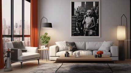 Modern living room with A Photoframe.Generative AI