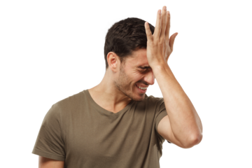 Stressed out man doing facepalm gesture with hand