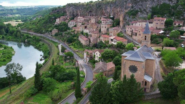 Aerial view of the french village of Peyre, Aveyron, France