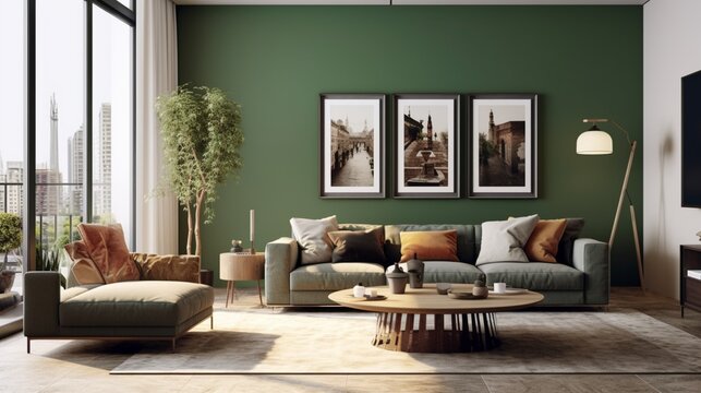 Modern living room with A Photoframe.Generative AI