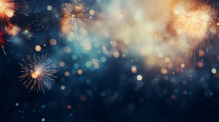 New Year fireworks with room for text, creating an abstract holiday backdrop. Background image, 2024, christmas background. - obrazy, fototapety, plakaty