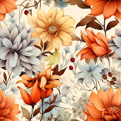 Boho Wild Watercolor Flowers Patterns , allover design