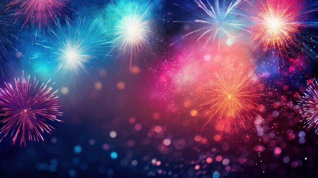 New Year fireworks with room for text, creating an abstract holiday backdrop. Background image, 2024, christmas background.