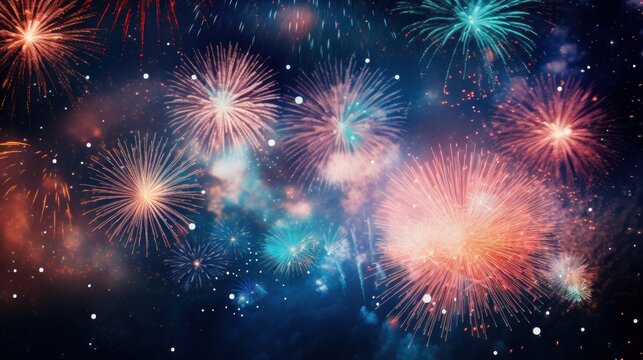 New Year fireworks with room for text, creating an abstract holiday backdrop. Background image, 2024, christmas background 