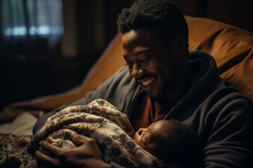 Obraz premium African father cherishing moment with newborn baby in their home 