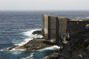 La Gomera, Spain. View of the dilapidated banana loading station in Hermigua, located on the...