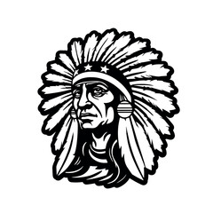 American native chief.vector black and white illustration