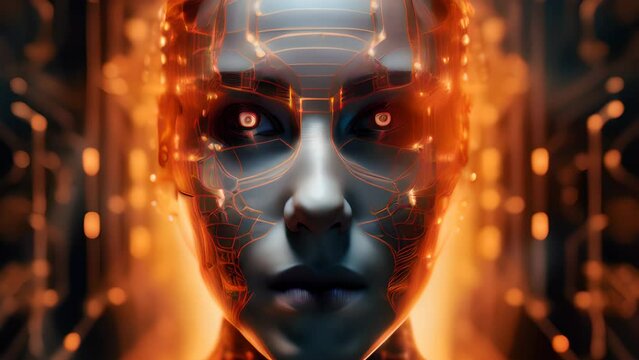 Closer look at beautiful woman cyborg, Android robot bionic, Female artificial intelligence, Generative AI