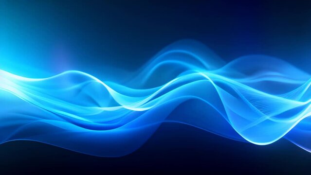 Blue wireframe sound waves, visualization of frequency signals audio wavelengths, conceptual futuristic technology waveform on black background, Generative AI