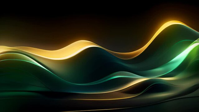 Gold Yellow wireframe sound waves, visualization of frequency signals audio wavelengths, conceptual futuristic technology waveform on black background, Generative AI