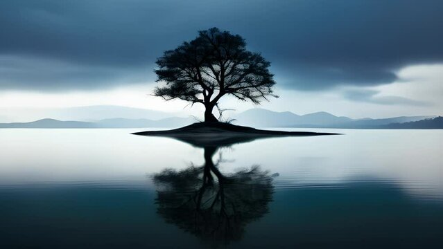 Lone tree, Lake Wanaka, New Zealand, Generative AI