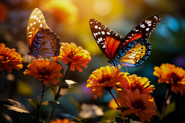 Naklejka premium Butterflies and flowers a beautiful combination of nature's wonders 