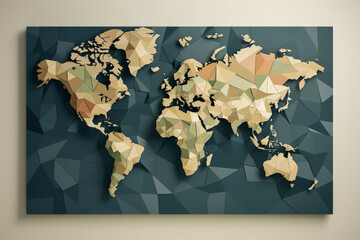 Flat style isolated world map with continents countries and textured background 