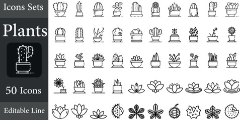 Simple Set of Plants Related Vector Line Icons. Contains such Icons as Leaf on Hand, Growing Conditions, Leafs and more. Editable Stroke