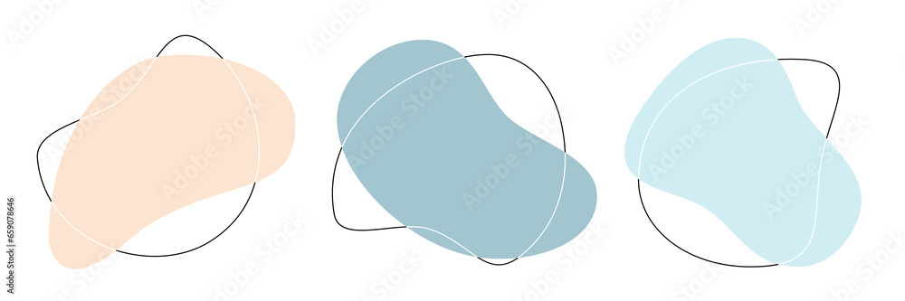 Poster color liquid irregular amoeba blob shapes vector collection isolated on white background. pastel col