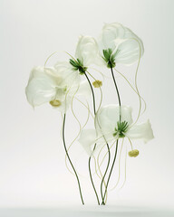 Serenity in Simplicity: Ethereal White Flowers,flowers on green,abstract floral background