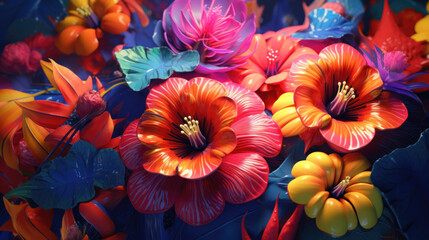 Fantasy surreal flowers, exotic floral background