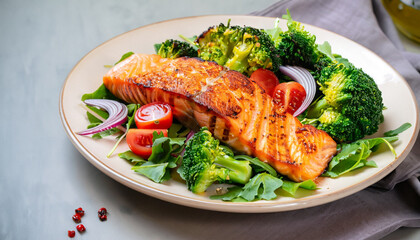 Gilled salmon with vegetables