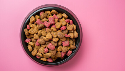 Dog food in bowl on the pink background.

 - obrazy, fototapety, plakaty