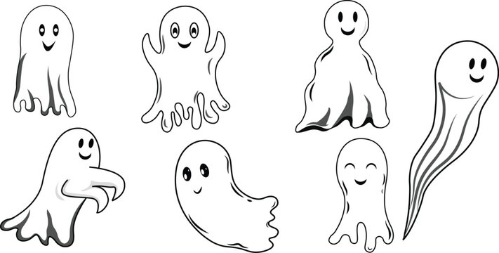 cute ghost clipart doodle element. Happy Halloween ghost cartoon vector illustration. Halloween party card invitation print, shirt or product print, sticker design