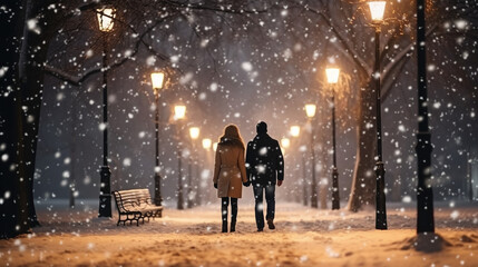 Couple strolls through an avenue