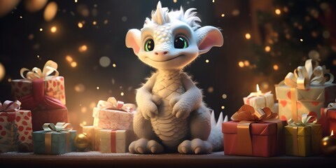 "Dino-mite Holidays: A Baby Dinosaur's Christmas Adventure" | Background Design | Holiday Season | Generative AI Artwork