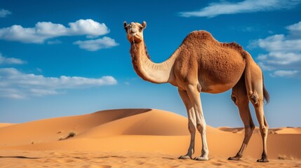 desert and sand ship brown camel in the Sahara safari wild animals