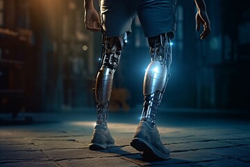 Bionic prosthetic leg. Cybernetic technologies in prosthetics. Leg prosthesis.
