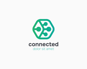 Hexagon with connecting cyber logo