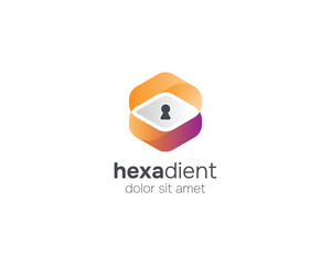 Hexagon with creative key logo gradient