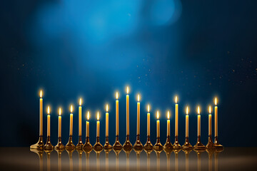 Candle lights row on dark blue background