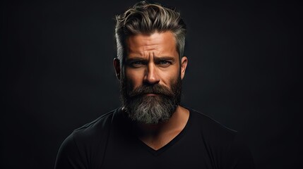 Suave and Stylish Mid-Aged Man with a Lush Beard and Hair.Showcase your mustache and hair products with this attractive model, exuding modern fashion and grooming