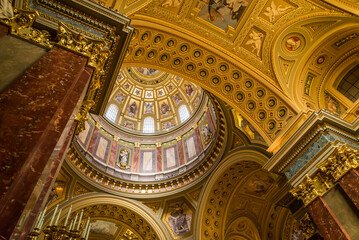 Ornate dome of the iconic St Stephen’s Basilica, Budapest, Hungary