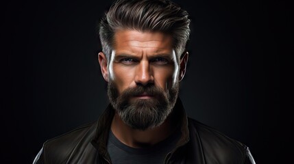 Obraz premium Suave and Stylish Masculine Model with Lush Beard and Hair.His confident and modern style makes him the ideal model for your hair and mustache product advertisement