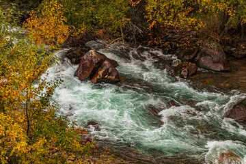waterfall in autumn forest
