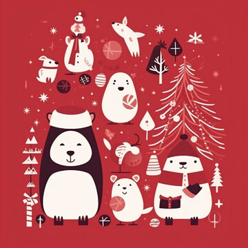 Christmas background in red colors. AI Generated