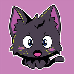 cute kawaai anime black cat sticker for kids