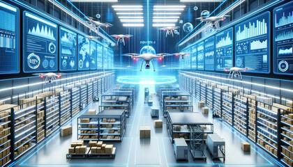 3D render of an advanced retail warehouse where Industry 4.0 concepts come to life. 