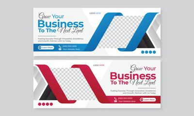 Corporate business social media Facebook page timeline cover design, professional online webinar digital marketing web banner ad, horizontal editable post for agency promotion growth with photo place