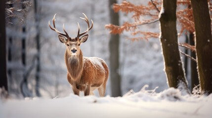  deer in a snowy forest.