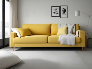 Modern Living Room with Yellow Sofa