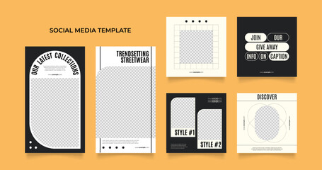 social media template banner blog fashion sale promotion. fully editable instagram and facebook square post frame puzzle organic sale poster. yellow black vector background