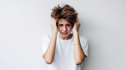 A teenager has a headache. - obrazy, fototapety, plakaty