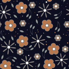 Abstract flat hand draw floral pattern background. Vector.