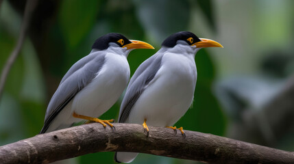 Couple of Bali Mynah Birds on a Tree Branch..