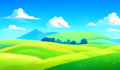 Fototapeta na wymiar Summer landscape with green meadow and blue sky.